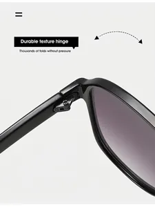 Detail of durable reinforced metal hinge on black retro aviator sunglasses frame