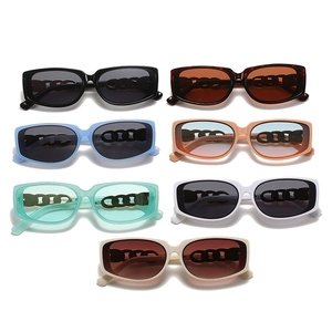 Fashionable rectangular sunglasses with chain-link temples in seven assorted colors