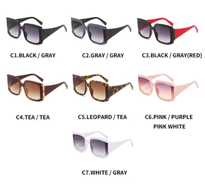Collage de lunettes de soleil carrées oversize montrant divers coloris et verres dégradés