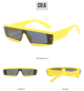 Vues multiples de lunettes de soleil enveloppantes jaune vif avec verres rectangulaires