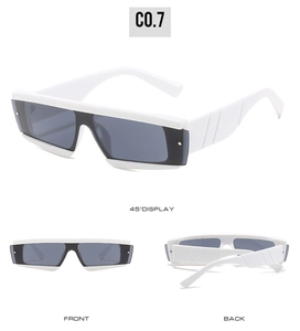 Vues détaillées de lunettes de soleil rectangulaires blanches avec verres foncés et clous