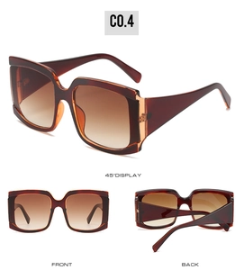 Vue en trois angles de lunettes de soleil carrées en écaille avec verres dégradés marron