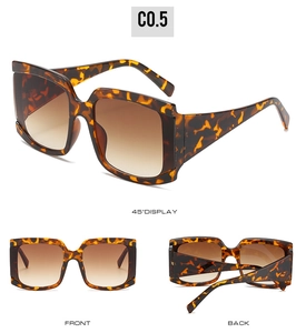 Trois angles de vue de lunettes de soleil carrées oversize écaillées avec verres dégradés