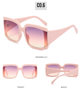 Vue multi-angles détaillée de lunettes de soleil carrées roses à verres dégradés