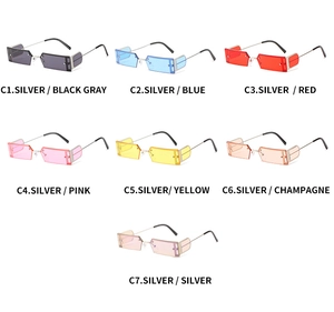 Detailed color options for stylish square rimless sunglasses with metal temples