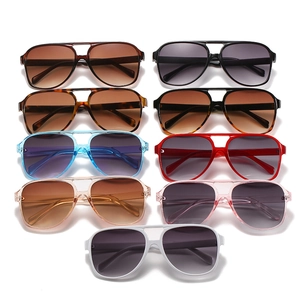 Nine assorted colors of retro aviator UV400 sunglasses for women in a grid display