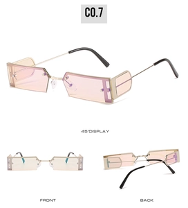 Multiple views of rectangle gradient sunglasses with slim gold metal semi-rim frames