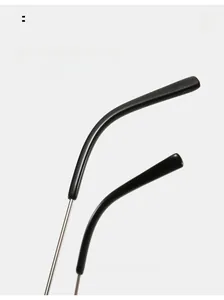 Close-up of curved metal temple tips designed for comfortable fit on square sunglasses