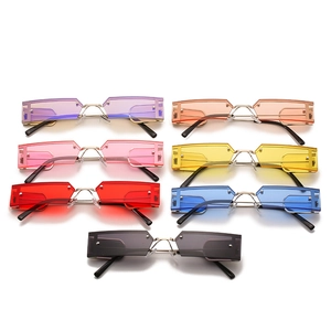 Set of trendy small square semi-rimless sunglasses in seven vibrant candy colors