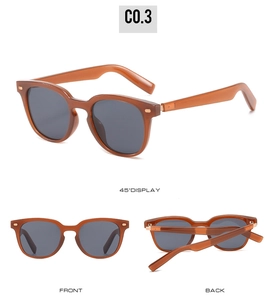 Vue triple de lunettes de soleil vintage ambre marron avec des verres gris foncés
