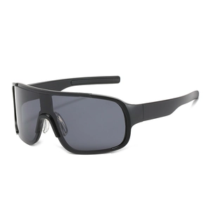 Lunettes de cyclisme noir mat avec verres gris et grand cadre coupe-vent