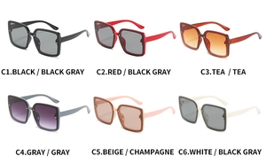 Détails de lunettes de soleil carrées vintage avec rivets métalliques en six coloris