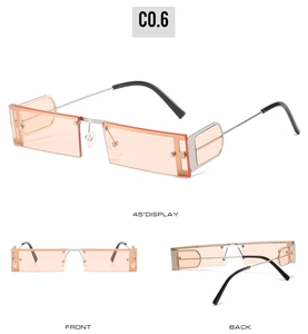 Three-angle product view of vintage square punk sunglasses with orange lenses and silver frames