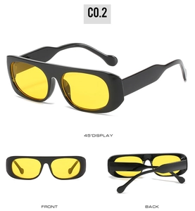 Affichage en trois vues de lunettes de soleil vintage avec monture noire et verres jaunes