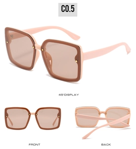 Vues détaillées multi-angles de lunettes de soleil carrées avec rivets et monture rose pêche