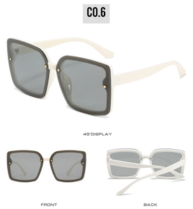Vue détaillée des lunettes de soleil carrées avec monture crème et rivets dorés décoratifs