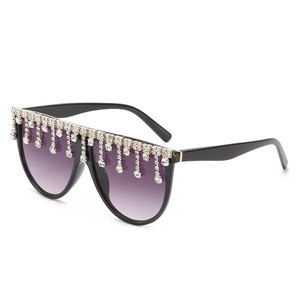 Oversized Sonnenbrille Mit Strass Quasten Dekoration UV400 Schutz PC Rahmen AC Linse Mode Party Brillen Für Damen
