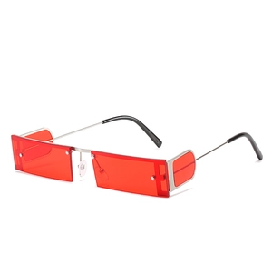 Retro Rectangular Sunglasses Metal Frame UV400 Protection Rimless Punk Narrow Trendy Eyewear For Women Men Party Travel