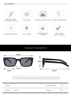 Tableau détaillé des tailles pour lunettes de soleil carrées avec protection UV400