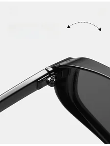 Detail of durable texture hinge on oversized square sunglasses with metal reinforcement