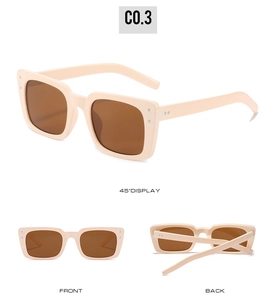 Affichage en trois vues de lunettes de soleil carrées beige avec verres marrons
