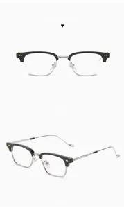 Classic retro black and silver browline glasses frames with metal detailing