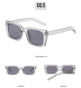 Vue en trois angles de lunettes de soleil carrées vintage avec monture gris clair