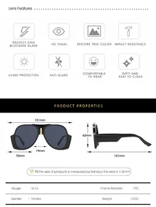 Detailed size chart for oversized square sunglasses with lens and frame dimensions in mm