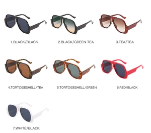 Detailed grid showing seven color variations of oversized retro square sunglasses
