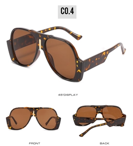 Tortoiseshell oversized aviator sunglasses showing 45 degree front and back views