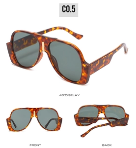 Oversized aviator sunglasses with tortoise frame and gold metal bridge detail in three views