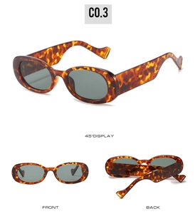 Trois vues de lunettes de soleil ovales vintage en écaille avec branches ondulées
