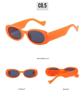 Vues détaillées de lunettes de soleil rondes orange avec verres foncés sous divers angles