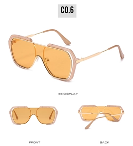 Three-view display of vintage square sunglasses with orange lenses and metal temples