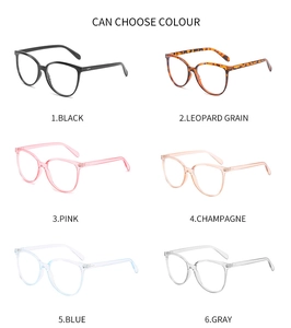 Six assorted colors of large round anti-blue light glasses frames with stylish metal rivets