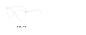 Close-up of white transparent cat-eye glasses frame with blue light blocking lenses
