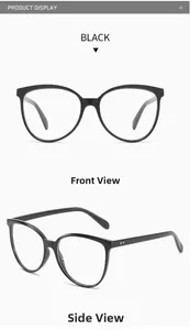 Detailed front and side views of stylish black cat eye anti-blue light glasses frames