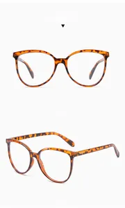 Detailed front and side views of leopard print cat-eye frames for blue light blocking