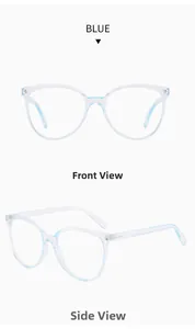 Front and side views of light blue cat-eye blue light blocking glasses frames