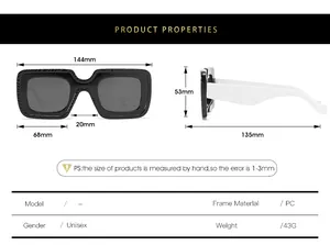 Guide des tailles pour lunettes de soleil carrées: largeur 144mm et hauteur 53mm