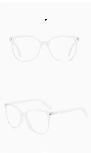 Front and 45-degree views of oversized clear cat-eye anti-blue light glasses frames