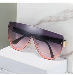 Détail de lunettes de soleil masque à dessus plat avec verres dégradés violet et rose