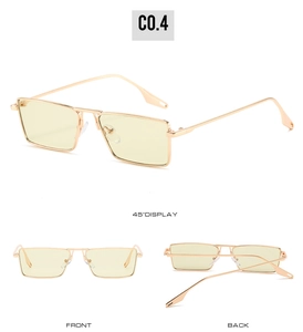 Rectangle metal frame sunglasses in light gold finish with yellow tinted lenses