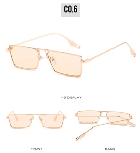 Three-angle view of vintage narrow gold metal sunglasses with amber tinted lenses
