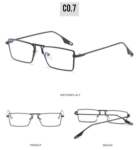 Multi-angle view of black rectangular slim frame sunglasses with detailed metal temples