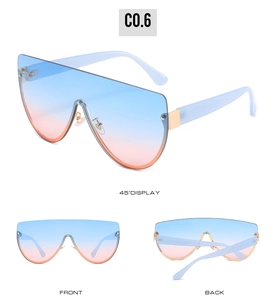 Détails de lunettes de soleil masque avec verres dégradés bleu-orange et branches bleues