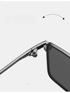 Detail of durable black metal sunglasses hinge with precision screw and folding structure