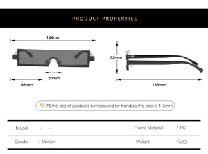 Size chart showing 144mm width and dimensions for these trendy square frame sunglasses