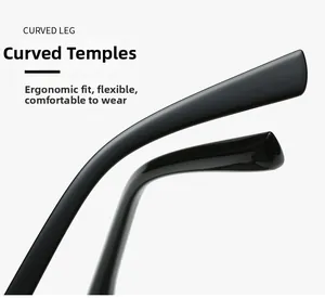 Dettaglio delle stanghette curve flessibili su occhiali da sole neri per il massimo comfort