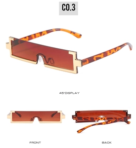 Detailed multi-angle view of vintage square sunglasses with pixel gold frames and amber lenses